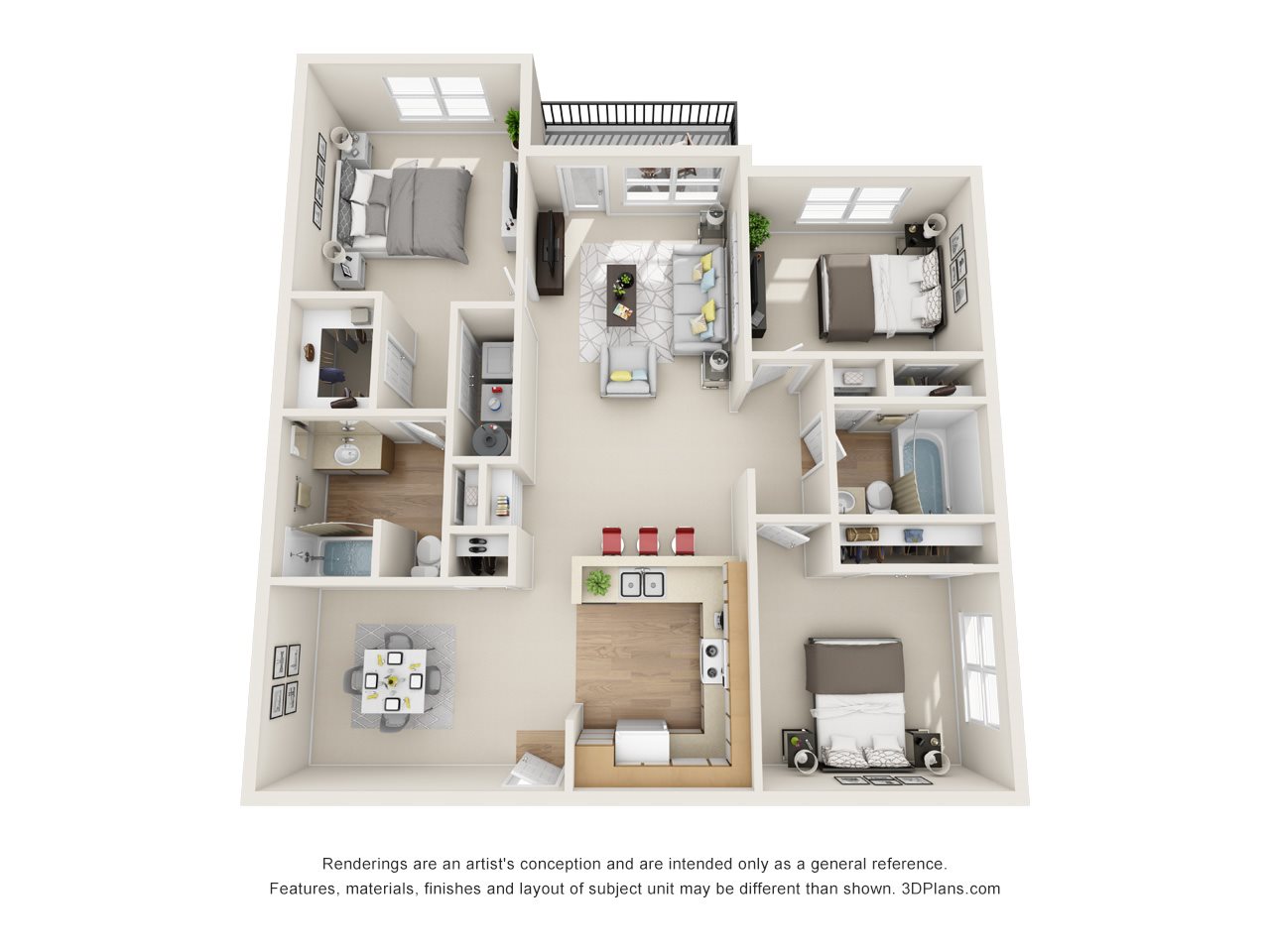 Maple / White Oak (3BR, 2BA) Floor Plan 4